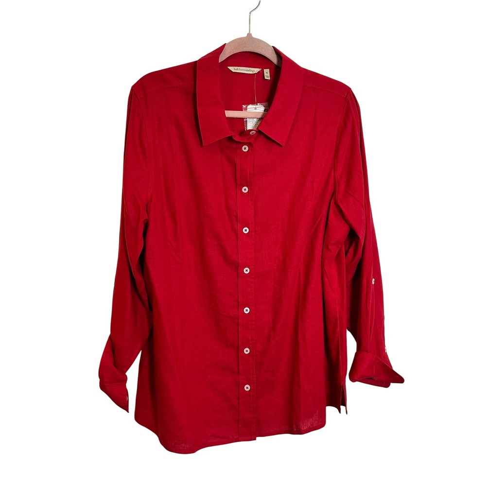 Soft Surroundings Jordan Linen Blend Shirt Size‎ XL American Beauty Red NEW